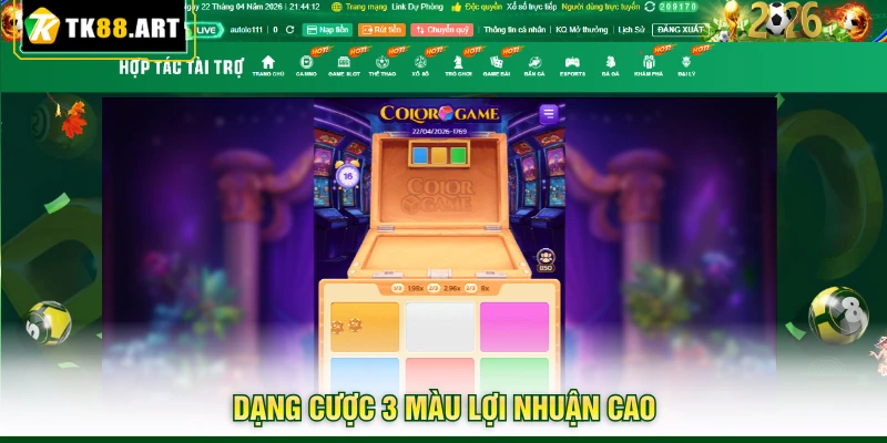 Chiến Lược Color Game 30s Tại TK88 - Tiền Thắng Cao Nhất 4 Dạng cược 3 màu lợi nhuận cao